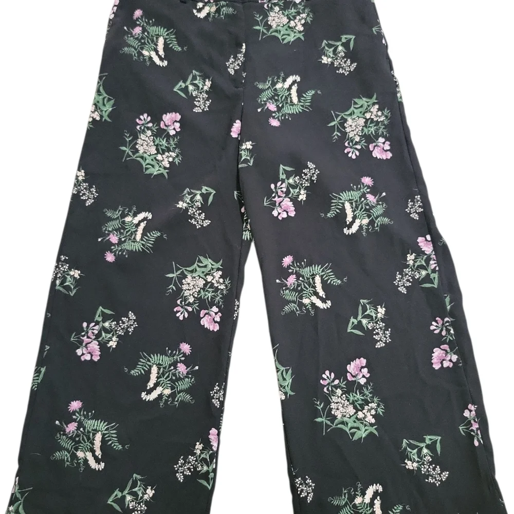 Ann Taylor Women's Floral Wide Leg Crop Trouser Parts Size 6 Flowy Black - Picture 2 of 11